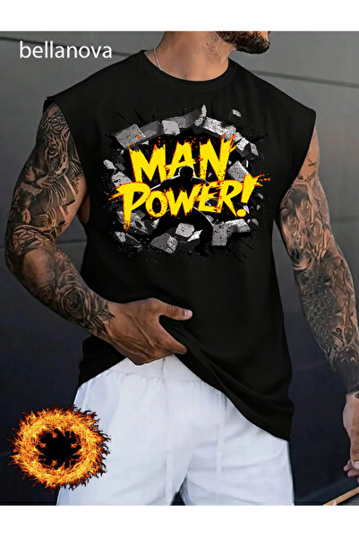 bellanova Men's Streetwear Style Original Lettered Black Cotton Tank Top Clot...