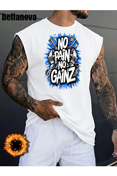 bellanova Men's White Printed Oversized Cut Cotton Crew Neck Undershirt