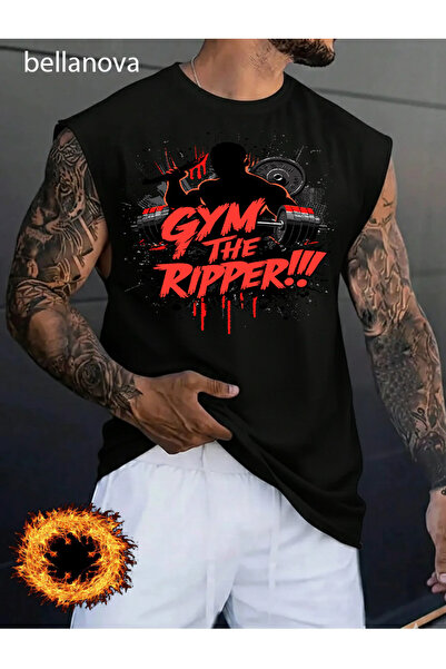 bellanova Men's Black Original Printed Oversize Cut Cotton Crew Neck Undershirt