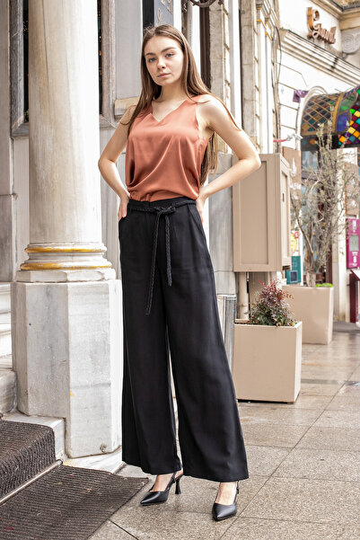 Jument Γυναικείο υφασμάτινο παντελόνι Modal Diagonal με ψηλή μέση, πλαϊνές τσ...