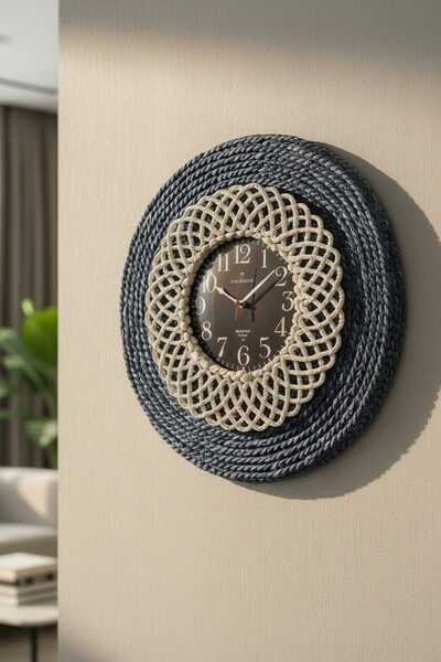 home inn Büyük Boy El Yapımı Hasır Görünümlü Halat Duvar Saati – Lacivert Bey...