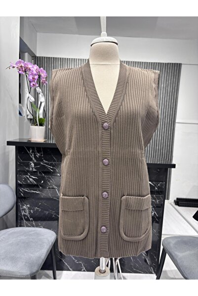 Özenli Triko Wool Knitted Patterned Knitwear Mother's Vest Non-Pilling