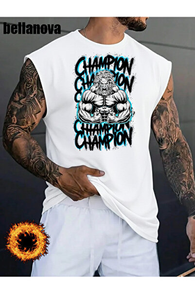 bellanova Men's White Printed Oversized Cut Cotton Crew Neck Undershirt