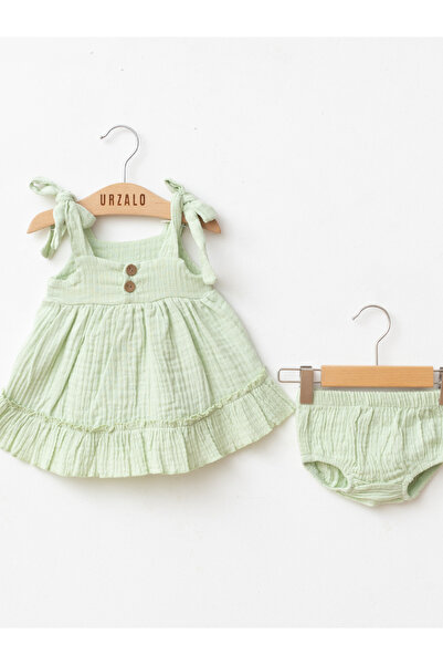 Jammybaby Ema 100% Cotton Muslin Baby Girl Panty Summer Strap Dress Bandana Set