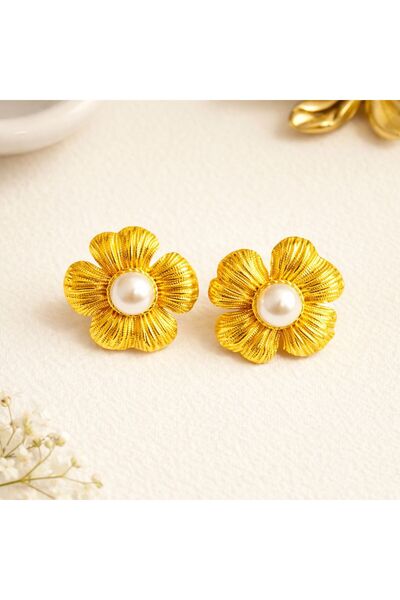 Archhazel Jewelery Steel Pearl Flower Earrings