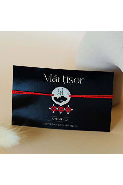 BLACK SWAN Bijoux Martisor bracelet with red string and 15mm coin made of 925...