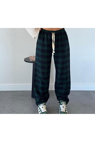 RE7EDİ Green Dark Blue Harajuku Square Pattern Unisex Sleepwear Tracksuit