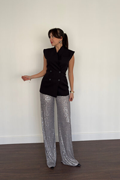 Grtrend Payetli Pantolon-Gümüş