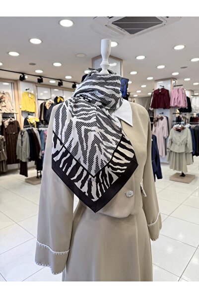 KUQOS Zebra Desen Eşarp Siyah