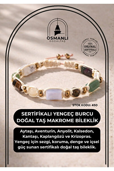 OSMANLI DOĞAL TAŞ Certified Cancer Zodiac Natural Stone Macrame Bracelet Odt-450
