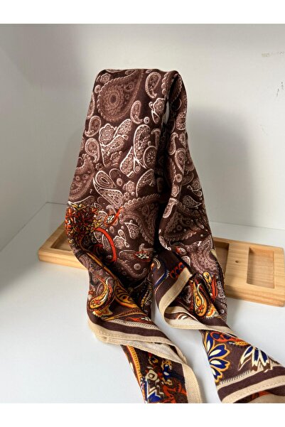 VOBEEYKU Ethnic Patterned Brown Scarf 70 X 70 Colorful