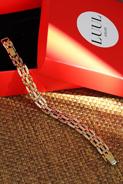 LUUL ATELIER XUPING Elite 14K Gold Üç Sıralı Hasır Zincir Çelik Bileklik