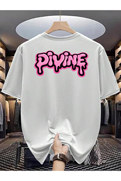 Rivox Unisex White Oversize T-Shirt Cotton Fabric with Pivine Print