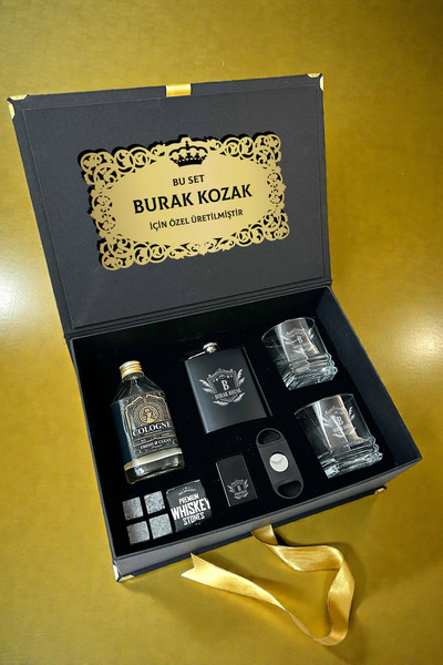 hediyemen İsim Yazılı Lüks Premium Viski Bardağı ve Hediye Seti