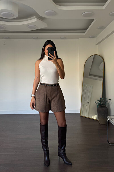 Grtrend Kemerli Kaşe Şort-A.Kahve