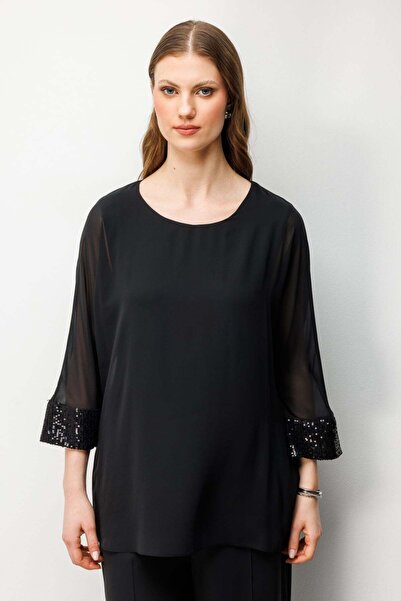 Mi Pret a Porter Mi Kolları Payetli Şifon Bluz