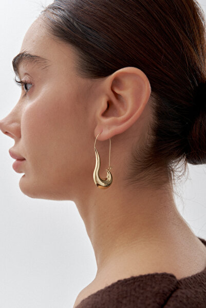 ADOR Altın Ters Formlu Kanca Kilitli Şarnel Küpe