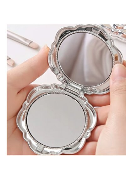 gaman Mini Katlanabilir Makyaj Aynası - Gümüş Renk - Çanta Boy Mini Ayna