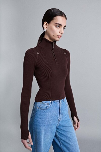 VATKALI Zippered High-Neck Knitwear Blouse