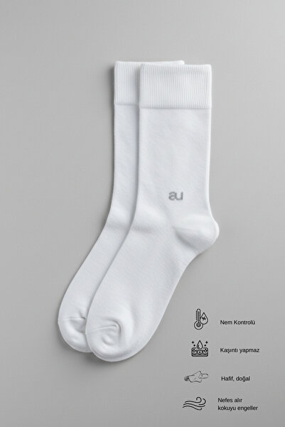 ALLUNIQUE Erkek Ekru Doğal Merino Yünlü İnce Dikişsiz Soket Çorap