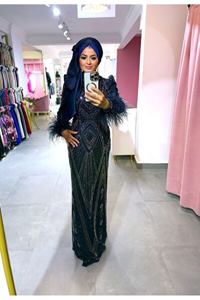 Moda Nurhan Lacivert Taş İşlemeli Abiye