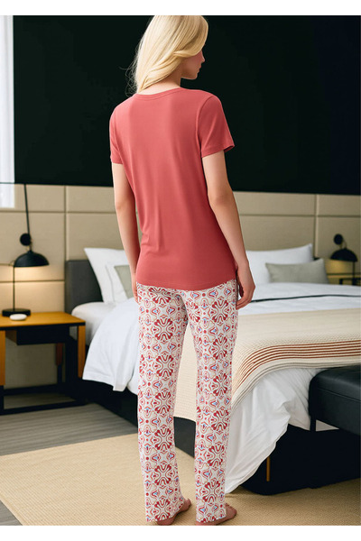 Pierre Cardin Kadın Kırmızı Kısa Kollu Pijama Takımı – Modal & Pamuk Ev Giyim (Teddy Bear Anahtarlık)