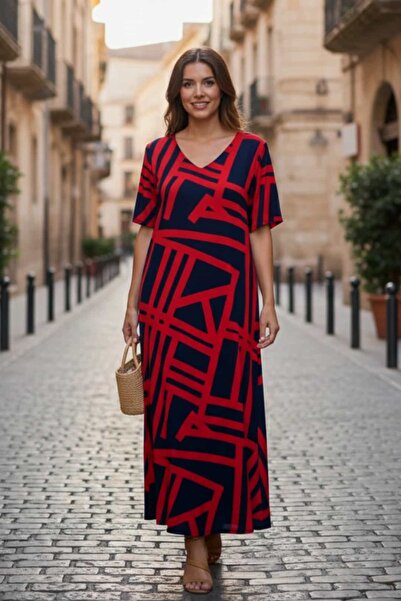 yb yağmur butik Rochie din viscoză cu decolteu în V și imprimeu