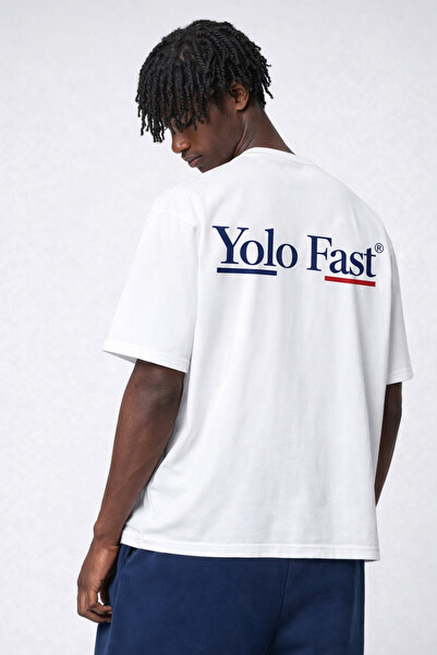 YOLO STREET Men's White Oversize T-Shirt 100% Cotton Yolo Fast Printed Street...