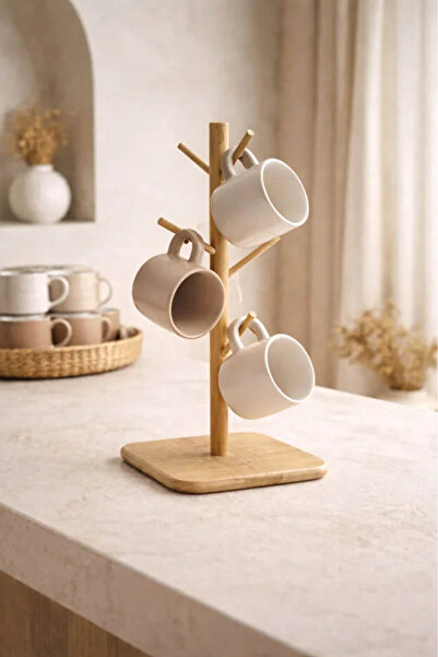 AYGÖREN HOME Tezgah Üstü Bambu Fincan Askısı Kupa Askılığı Doğal Ahşap Mug Tu...