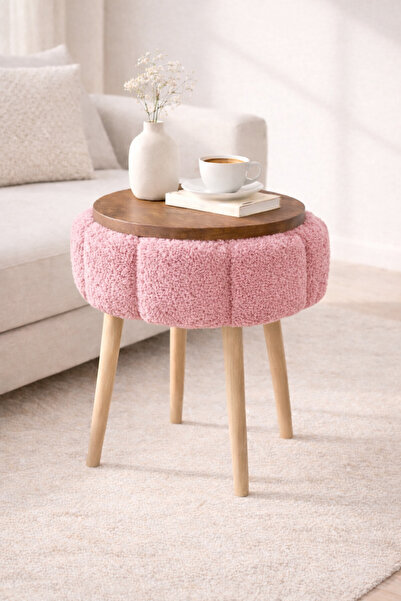 DEKOR MOBİLYACIM Flora 44 cm Çiçek Formlu Puf Dekoratif Ahşap Ayaklı Oturma v...