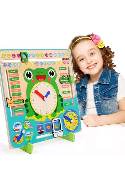 Twisoo Montessori Wooden Calendar Clock Board for Kids