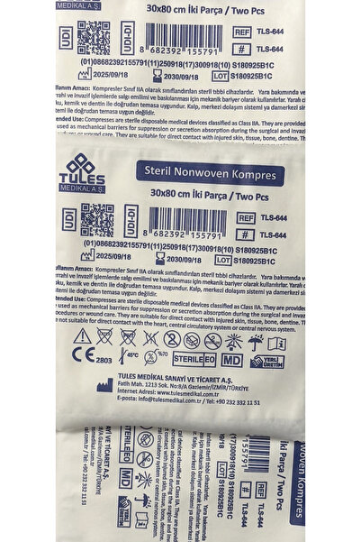 tules STERİL NONWOVEN KOMPRES 30x80 cm ( 50 ADET )