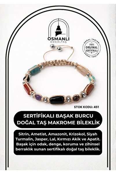 OSMANLI DOĞAL TAŞ Certified Virgo Zodiac Natural Stone Macrame Bracelet Odt-451