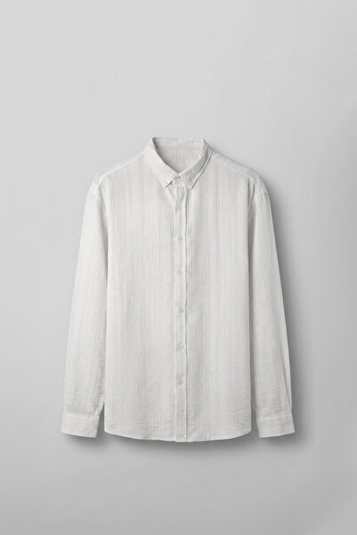 ablukaonline Men's Relaxed Fit Fine Textured Shirt White