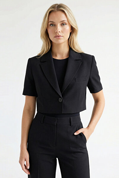 Exquise Jachetă neagră cu un singur nasture