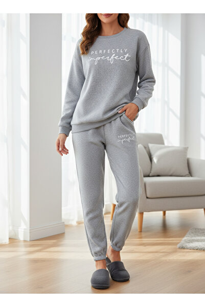 ship master Perfectly Imperfect Printed Gray Women's Tracksuit Set 100% Cotton