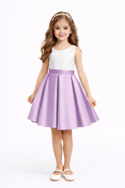 nsmkidslife Κοριτσίστικο Λευκό/Λιλά Πλισέ Σατέν Φόρεμα για την Ημέρα της Ανοι...