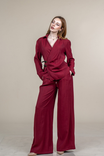MissVina Belt Detailed Between-Piece Belted Jacket and Comfortable Cut Pants ...