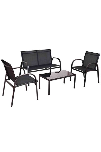 Sidef 4-piece garden furniture set, sofa, 2 chairs, table, black color