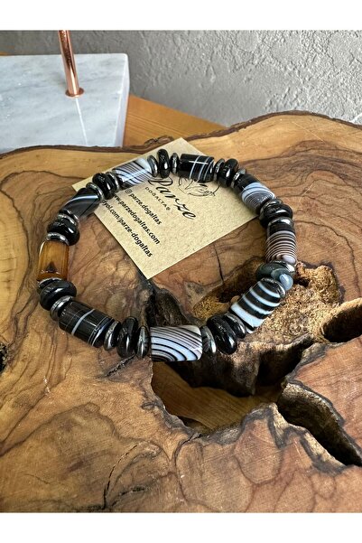 parze doğaltaş Agate and Hematite Natural Stone Bracelet