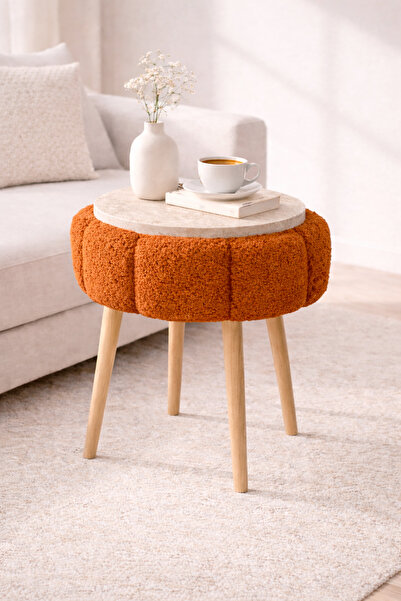 DEKOR MOBİLYACIM Flora 44 cm Çiçek Formlu Puf Dekoratif Ahşap Ayaklı Oturma v...