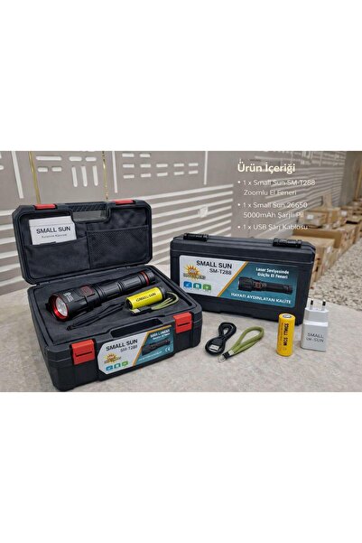 Small Sun SM-T288 60W 6000 Lümen Zoomlu El Feneri Seti – 26650 Şarjlı Pil – S...