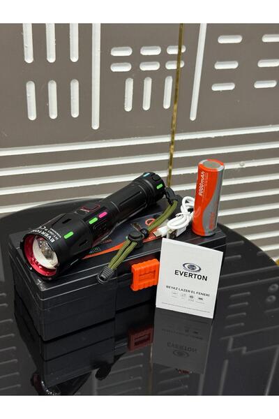Everton 063B LED Zoomlu El Feneri Seti – 18650 9000mAh Şarjlı Pil – Sert Taşı...