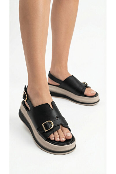 Limeo High-Heeled Ankle Buckle Women's Summer Sandals with Gold Buckle Detail...