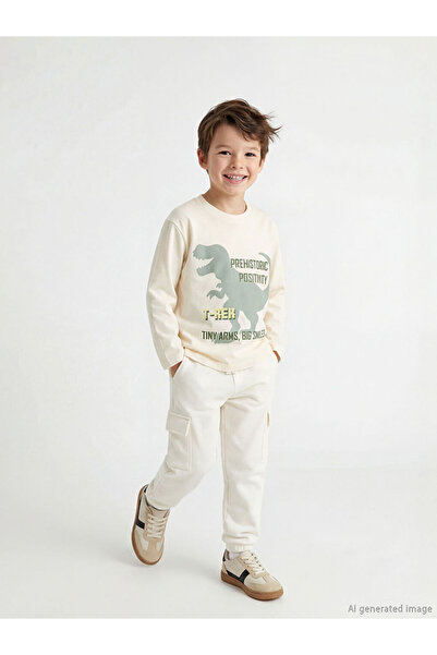 LC Waikiki Lcw kids beige elastic waist cargo sweatpants for boys