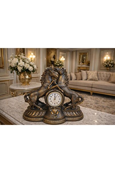 EVSA At Figürlü Biblo Masa Saati, Lüks ve Zarif Dekoratif Tasarım