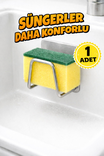 Mode Cool Tekli Paslanmaz Bulaşık Süngeri Tutucu Çift Taraflı Yapışkanlı Gri ...