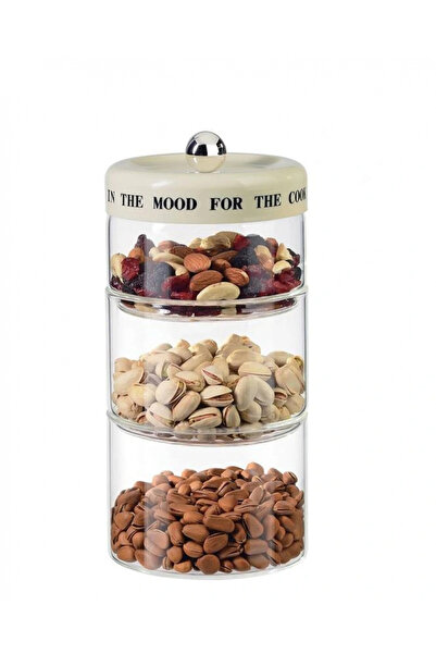 MİEN MEN 3H08 Mest Kapaklı Cam Erzak Saklama Kabı 3 Katlı 12x13 cm