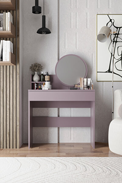 SARMOBİ Harmony Tek Çekmeceli Makyaj Masası (Yuvarlak Aynalı)