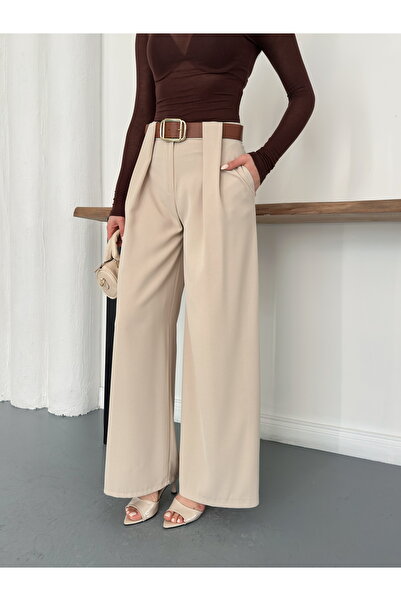 Ekim Store Köprü Detail High Waist Belted Palazzo Trousers